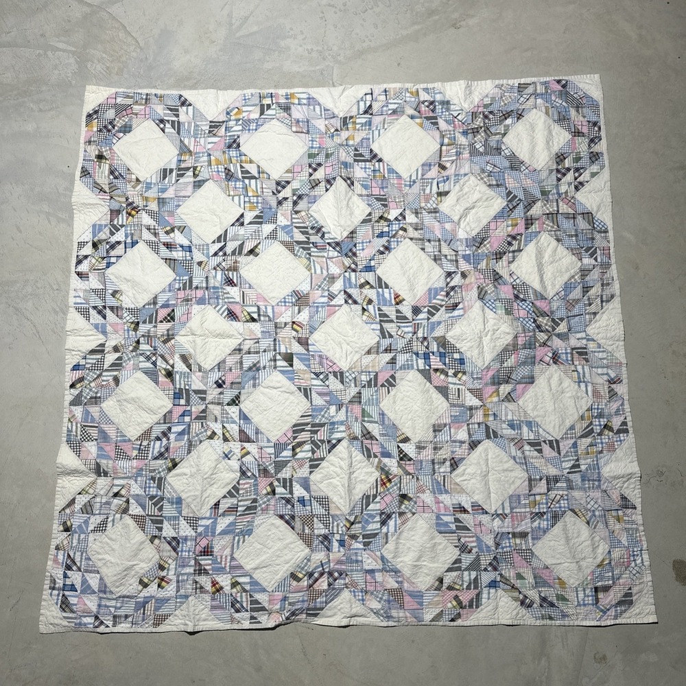 Antique Art Deco Patchwork Granny Homemade 1940's Quilt 67"x68" Handmade